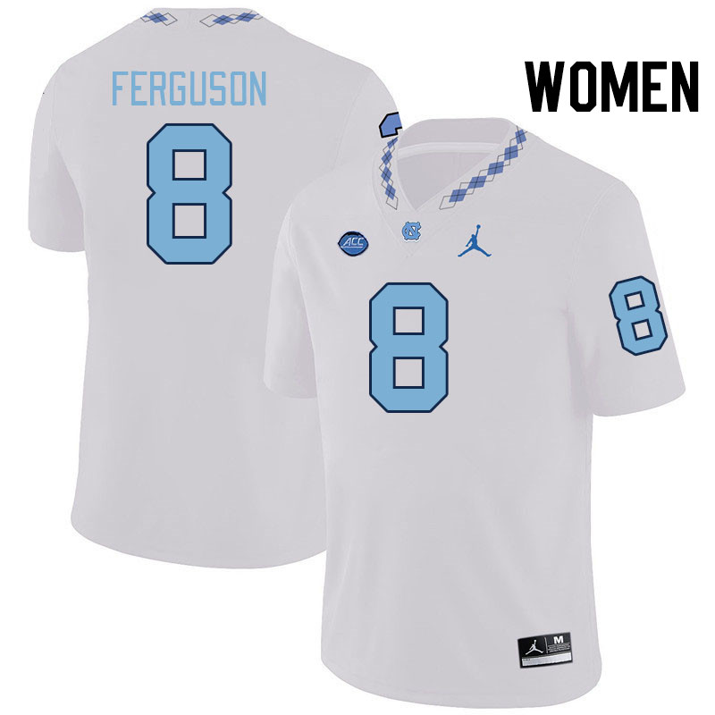 Women #8 Zion Ferguson North Carolina Tar Heels College Football Jerseys Stitched-White